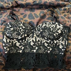 Papaya Black/Tan crop top ( Small )